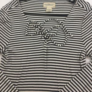 Black and Cream Ralph Lauren Lace Neck Knit Top